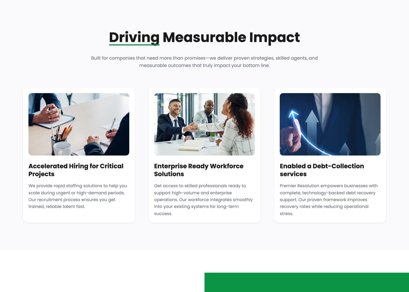 “Driving Measurable Impact” — accelerated hiring, enterprise workforce and debt-collection enablement