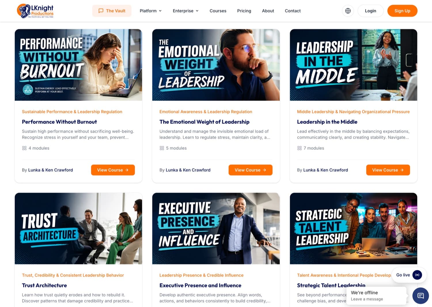 Course experience — modules, lessons and streamed video